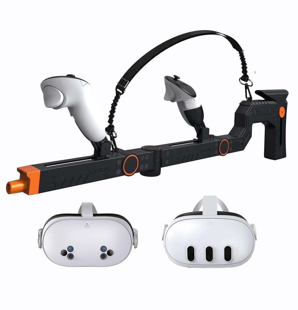 AIJUNCT Upgraded Gunstock for Quest 3S / Quest 3 Gun Stock for Quest 3, 3S, Rifle-Like or Dual-Pistol Handle VR Gun Stock Quest 3 Accessories (Machine-Gunstock)