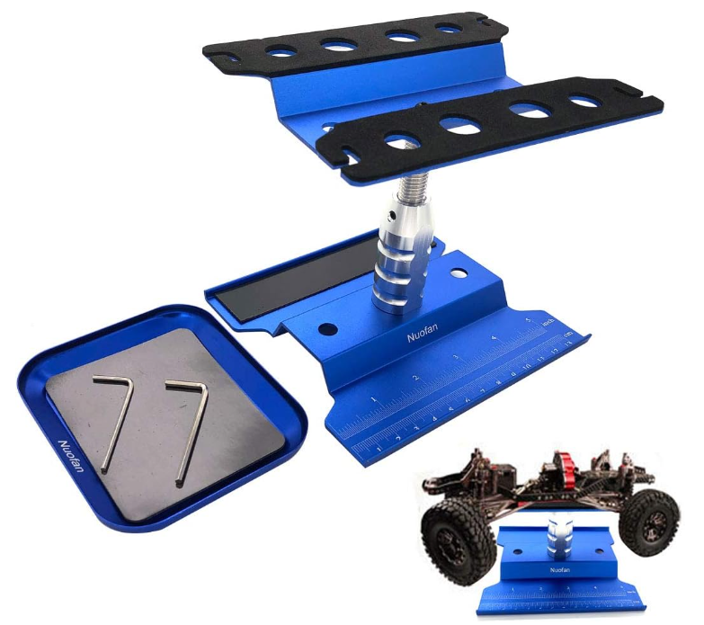 RC Car Work Stand Aluminum Repair Workstation 360 Degree Rotation Lift Lower w/Screw Tray for 1/8 1/10 1/12 1/16 Scale Traxxas TRX4 Axial Arrma Redcat Losi RC Crawler Monster Truck Buggy