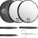 ProSuites 20X/30X Magnifying Mirror with Suction Cup,Portable 3.5 in Small Travel Magnifying Mirror with 3 Pcs Eyelash Tweezers,Scissors for Makeup