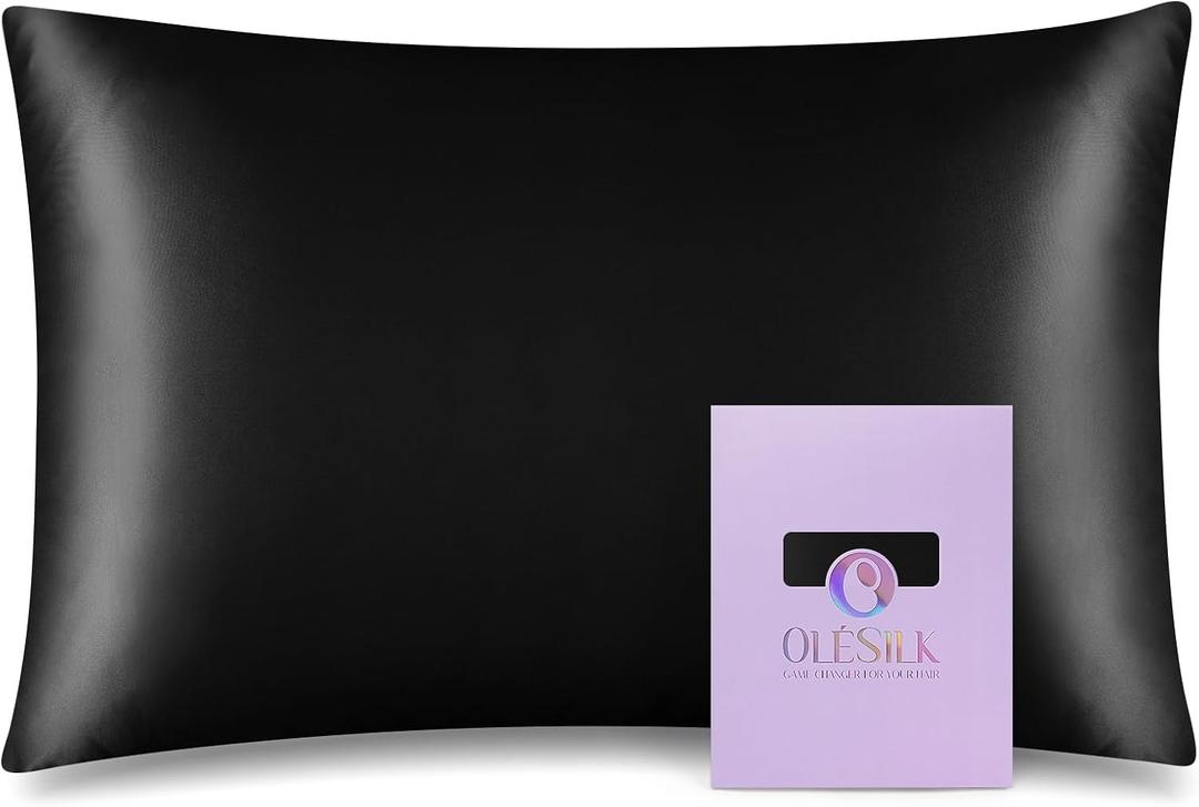 OLESILK 100% Mulberry Silk Toddler Pillowcase for Hair and Skin, Both Sides 19 Momme Pure Natural Silk Travel Pillow Cases with Hidden Zipper, 13"x 18", Black