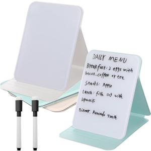 2 Pcs Small Glass Desktop Whiteboard with Reversable Stand 8 x 6 Inch Mini Dry Erase White Board Easel with 2 Markers Reusable Desk Notepad for Home Office School Supplies (White,Green)