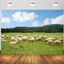 BELECO 7x5ft Fabric Rural Sheep Pasture Backdrop Flock of Sheep Lamb Grazing, Green Farm Meadow Hills Shepherd Photography Background for Party Decorations Photo Booth Studio Props Wallpaper