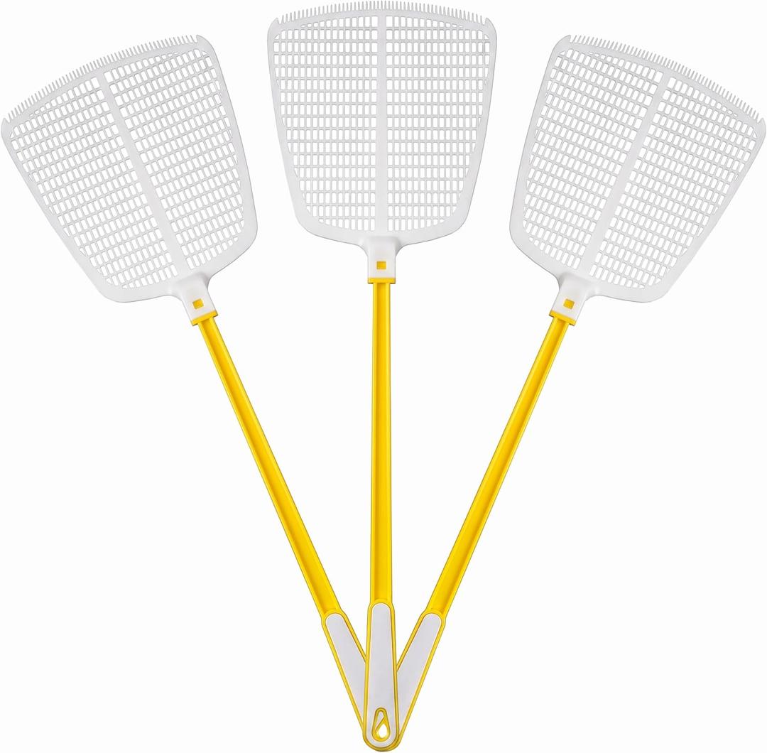 3 x Fly Swatter for Indoors - Heavy Duty 20 Inch Fly Swatters Multi Pack - Long Manual Flyswatter Set of 3, Large Plastic Fly Swatters for Home, Kitchen & Patio