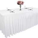 White Spandex Table Skirt for Rectangle Tables (4Ft) | 1-Pack Stretch Pleated Tablecloth for 48" L x 24" W x 30" H Rectangular Tables | Suitable for Banquets, Trade Shows, Birthday