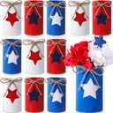 Domensi 12 Pcs 4th of July Table Centerpiece Patriotic Vases Decor Galvanized Metal Vases for Flowers Red White Blue Mason Jars Utensil Holder for Kitchen Home Independence Day Labor Day Decorations