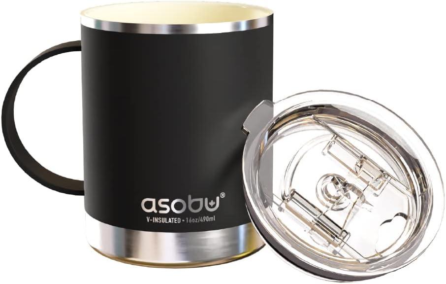 asobu Stainless Steel Insulated Coffee Mug with Ceramic Inner Coating for Ultimate Flavor 12 Ounce (Black)