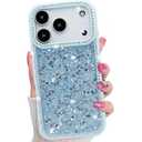EYZUTAK for iPhone 17 Pro Case, Luxury Bling Shiny Glitter Sequin Phone Case with Sparkly Crystal Diamonds Rhinestone Border Aesthetic Cute Slim Soft Durable TPU Protective Cover for Women, Girls, Blue