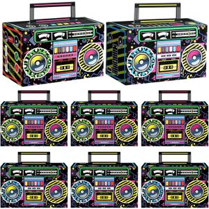 80s Party Favor Boxes, Novelty Boom Box Favors Gift Treat Goodie Candy Paper Boxes 80s Retro Radio Decorations Table Centerpieces for 1980s Theme Hip Hop Music Birthday Party (Multi Colors, 8 Pcs)