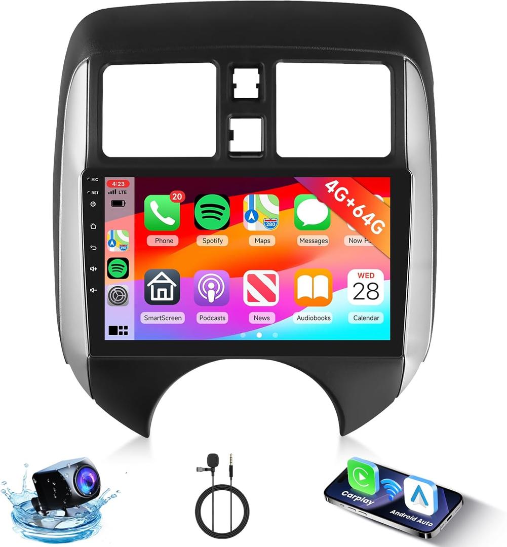[4G+64G] Android Car Stereo for Nissan Versa Note 2014-2018 Radio with Wireless Carplay Android Auto Radio, Hodozzy 9 inch Touch Screen with GPS, Mirror Link, Bluetooth, WiFi, DSP, FM/RDS Radio
