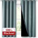 NICETOWN 100% Blackout Curtains with Black Liners, Thermal Insulated Full Blackout 2-Layer Lined Drapes, Energy Efficiency Window Draperies for Bedroom (Greyish Blue, 2 Panels, 52-inch W by 63-inch L)