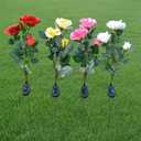 Uonlytech 4pcs Solar Powered Led Lights Outdoor Pin Lamps for Lawns Walkways Decorate Red Yellow White Floral Designs