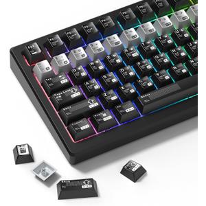 PBT Keycaps with Metal Paint, Janese Style 112-Key Black/Silver Custom Keycap Set dye Sublimation,Cherry Profile Key caps for 61/64/66/68/75/84/87 MX Switches Mechanical Keyboards