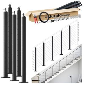 Muzata 16-20FT Modular Black Cable Railing Kit 42 Inch 5 Stair Post Kit Complete Set Cable Railing System for Stairs Length Adjustable Easy DIY with Paper User Guide (No Handrail) RW27