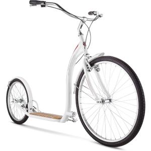 Schwinn Shuffle or Shuffle Deluxe Adult Kick Scooter, 26 Inch Front Wheel & 20 Inch Rear Wheel, Smooth Ride, Durable Steel Frame, Fenders, Front & Rear Linear Pull Brakes, Two Wheel Scooter for Adults (White)