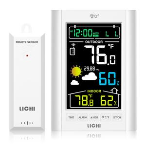 Weather Station Wireless Indoor Outdoor Thermometer Inside Outside Temperature Humidity Monitorwith 330ft Range Sensor and Adjustable Backlight (White)