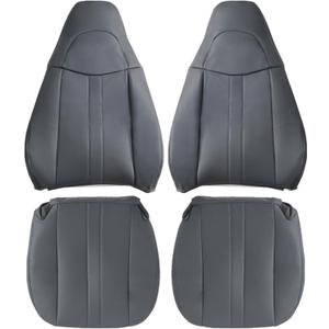 Priprilod Gray Leather Driver and Passenger Bottom & Top Lean Back Replacement Seat Cover Fit for Chevy Express GMC Savana 1500 2500 3500 2003 2004 2005 2006 2007 2008 2009 2010 2011 2012 2013 2014