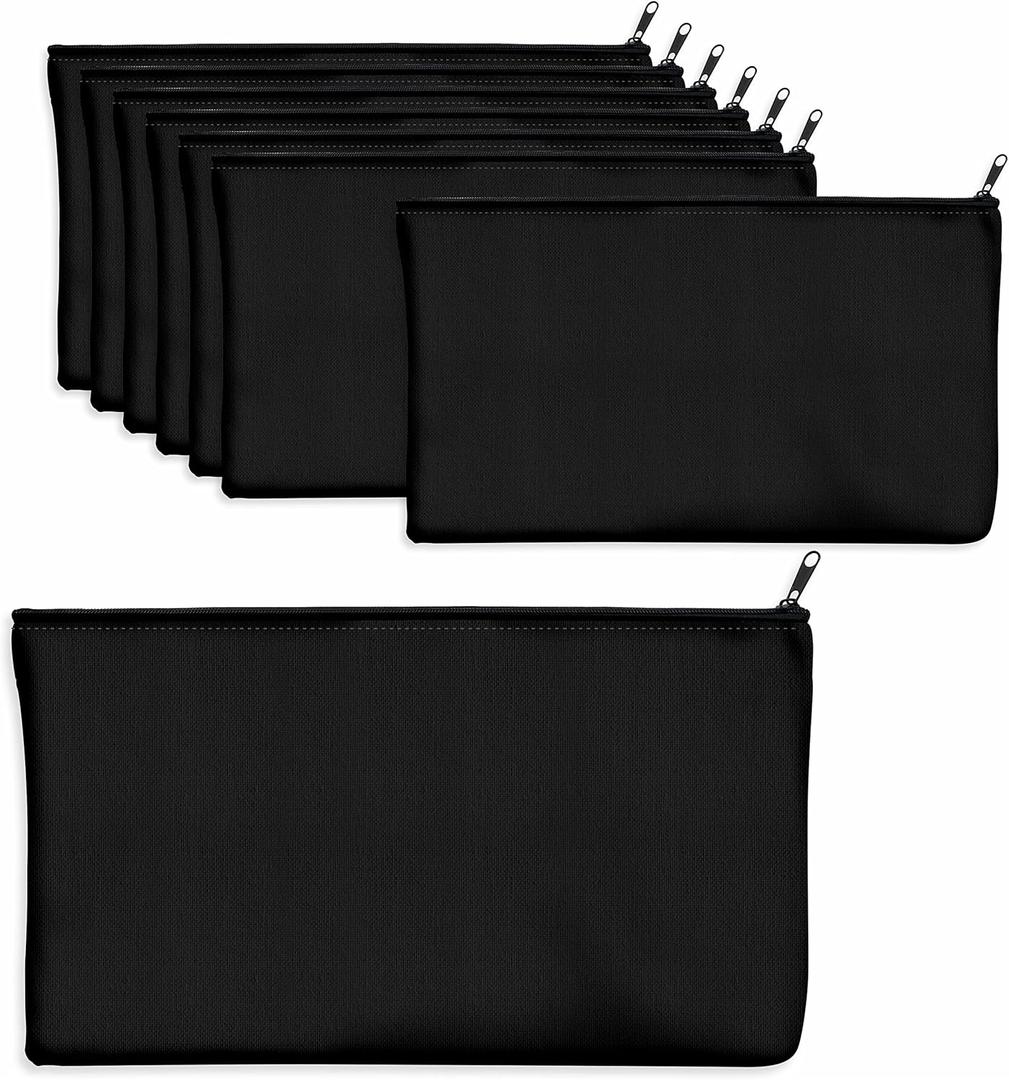 8 Pack Canvas Pencil Pouch, DIY Craft Zipper Bags Blank Makeup Bags Multifunctional Pouches Pencil Case for Cosmetic Toiletry Stationary (Black, 8.3 x 4.7)