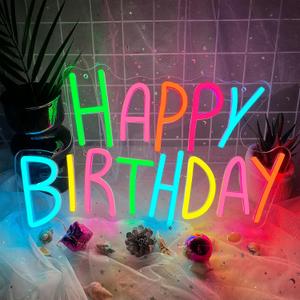 Happy Birthday Neon Sign for Wall Decor, Colorful Happy Birthday Neon Lights, LED Birthday Neon Light for Backdrop, Neon Birthday Signs for Bedroom Bar Cafe Party Any Ages Bday Celebration Decoration