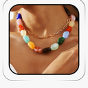 Colorful Gemstone Chunky Choker Necklaces Gold Vintage 2 Layered Chokers Rave Statement Neck Chain for Women