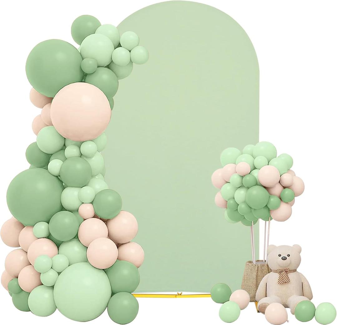 Wedding Arch Cover 7.2FT Sage Green Spandex Fitted Arch Cover Round Top Stand Covers Double-side Stretchy Chiara Cover Backdrop Cover for Wedding Banquet Birthday Party Ceremony Baby Shower Decoration