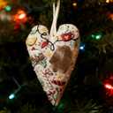 2 x Handcrafted Christmas Heart Ornament, Fabric Holiday Decor, Rustic Reindeer and Santa Pattern, Hanging Tree Decoration (Two)
