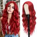 HMHIFI Long Red Wig for Women 26Inch Wavy Curly Wigs Synthetic Heat Resistant Hair Replacement Wig for Daily Party Halloween Costume