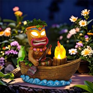 Solar Tiki Outdoor Statues: Funny Tiki Bar Decor with Solar Light Outside Decoration for Lawn Yard Patio Garden Gifts for Housewarming (Boating), CF-TIKI003-Boating
