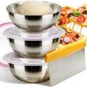 Pizza Dough Proofing Container Set of 3, 850ML Stainless Steel Proofing Box with Clear Airtight Lid, Stackable Fermentation Storage for Dough Balls & Bread, Includes Cutter