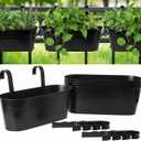 vensovo 16 Inch Railing Planter for Outdoor Plants - 5 Pack Large Metal Balcony Hanging Planters with Detachable Hooks and Drain Holes Oval Box Rail Pots for Home Garden Fence, Black