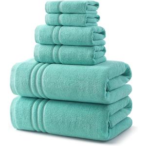 REDKISS Teal Towels Set 6 Piece Cotton Towel Sets with 2 Bath Towels, 2 Hand, 2 Washcloths, 650GSM Hotel Quality, Soft, Highly Absorbent Towels for Bathroom Gym, Ideal Everyday Use