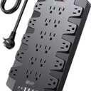 Power Strip, SUPERDANNY Surge Protector with 22 AC Outlets, 2 USB-C and 4 USB Ports, 1875W/15A, 2100J, 6.5Ft Extension Cord Surge Protector Power Strip with Wall Mount Holes for Home, Office, Dorm