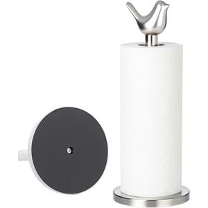 Bird Paper Towel Holder Kitchen Decor Detachable Paper Towel Holder Stainless Steel for Bedroom Toilet Countertop Accessories Fit Standard, Large Rolls with Anti-Slip Base(Silver)