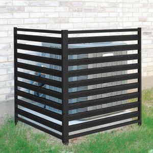Outdoor Privacy Fence Screen 2 Panels, 54.5" H × 39.4" W Metal Air Conditioner Fence, No-Dig Pool Equipment Enclosure with Metal Stake, AC Unit Cover, Trash Bin Hider for Garden&Backyard, Black