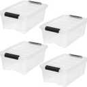 IRIS USA 4-Pack Storage Bins with Lids, 13 Quart, Made in USA Stackable See-Through Organizing Solution Latches Durable Nestable Containers Secure Pull Handle, BPA-Free Plastic, 16.5" L x 11" W x 6.8" H