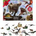 Mattel Jurassic World Rebirth Advent Calendar with 24 Days of Dinosaur-Related Toy Surprises, 18 Mini Dinos, 4 Environment Pieces