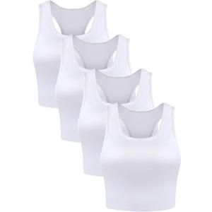 Boao 4 Pieces Basic Crop Tank Tops Sleeveless Racerback Crop Top for Women (Large, White)