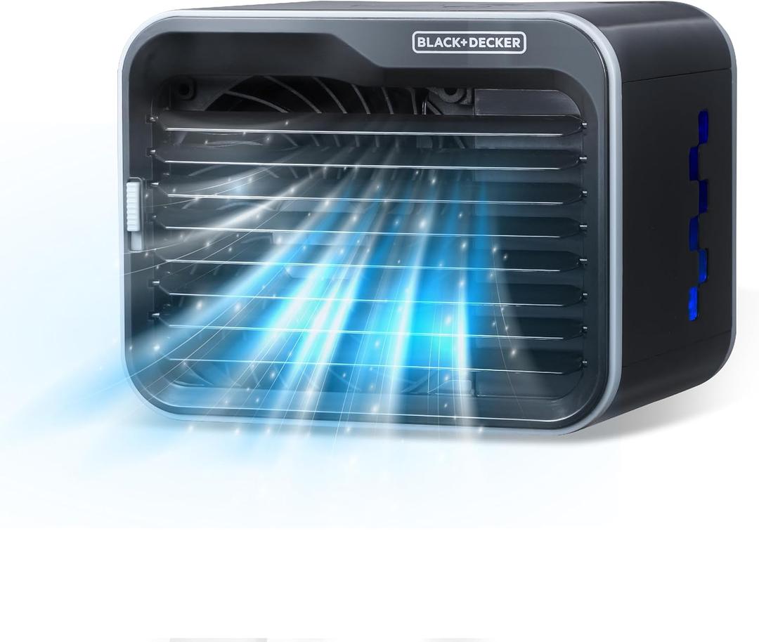 BLACK+DECKER Desktop Air Cooler, Personal Portable Fan with 3-Speeds, Evaporative Air Cooler with 0.5L Water Tank, Air Cooler Fan for Desk, Home, Office, Bedroom, and more, BDMC10B, Black