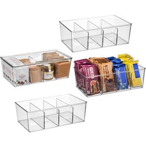 ClearSpace Plastic Pantry Organization and Storage Bins with Dividers & Lids  Perfect Kitchen Organization or Kitchen Storage  Fridge Organizer, Refrigerator Bins, Cabinet Organizers, 4 Pack