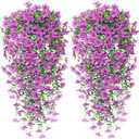 UXORSN 3 Pack Artificial Hanging Flowers for Outdoors 30 Inch Purple Fake Orchid Flower UV Resistant Faux Outdoor Hanging Plants Greenery for Window Planter Patio Yard Garden Decor