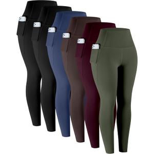 LZYVOO Leggings with Pockets for Women, 6 Packs Soft High Waisted Tummy Control Workout Yoga Pants, Large