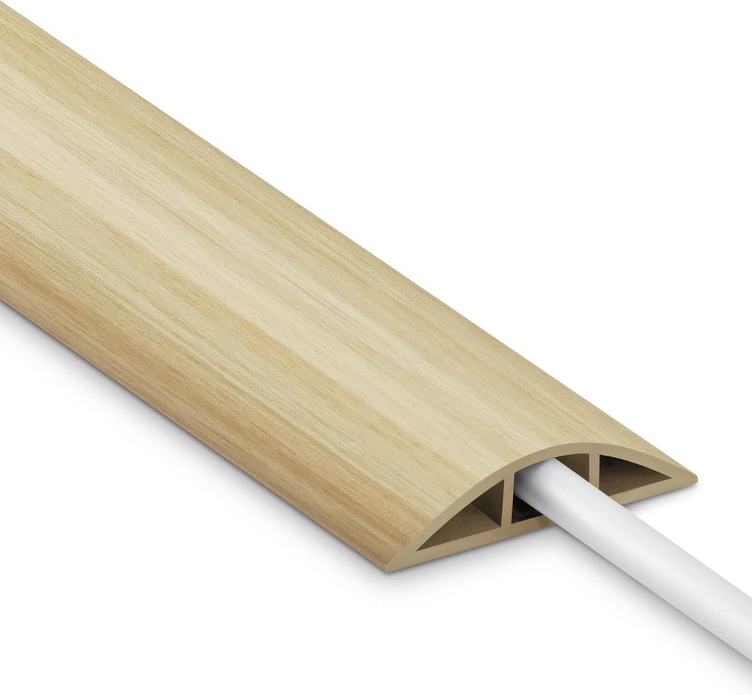 Floor Cord Cover 4FT, White Maple Wood Cord Hider Floor, PVC Cord Protector Floor, Hide Extension Floor Wire Covers for Cords, Organizer Wires Floor Cable Cover, Cable Cavity: 0.47" (W) x 0.24" (H) (Medium-4ft)
