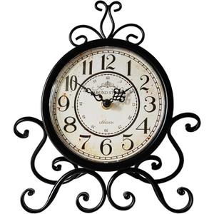 HZDHCLH Vintage Table Clocks for Living Room Bedroom Decor, Silent Decorative Farmhouse Shelf Clock Battery Operated, Small Rustic Mantel Clock with Roman Numerals (Black,11 inch)