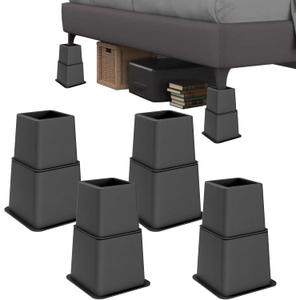 Heavy Duty Bed Risers - Set of 4 Adjustable Furniture Risers, Elevation Heights of 3, 5 & 8 Inches, Supports Up to 1,300 lbs for Bed, Couch, Table & Chair(Grey)