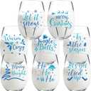 Umigy 8 Pcs Winter Blue Glasses Let It Snow Happy New Year Stemless Glass 15 oz Snowflake Winter Let It Snow Leaf Tree Glasses for Holiday Party Family Birthday Decoration