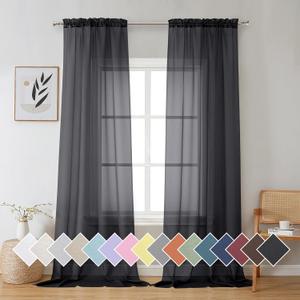 Aiyufeng Black Sheer Curtains 96" Long for Living Room Windows, Voile Sheer Casual Light Filtering Window Curtain Drapes for Bedroom, 40" Wide, Set of 2