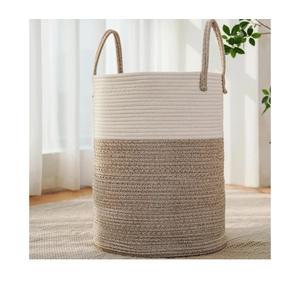 Large Woven Laundry Basket Hamper,60L Cotton Rope Storage Bin for Blankets,Toys and Clothes,Decorative Tall Nursery Hamper for Living Room,Baby Nursery,Bathroom and Bedroom,Brown