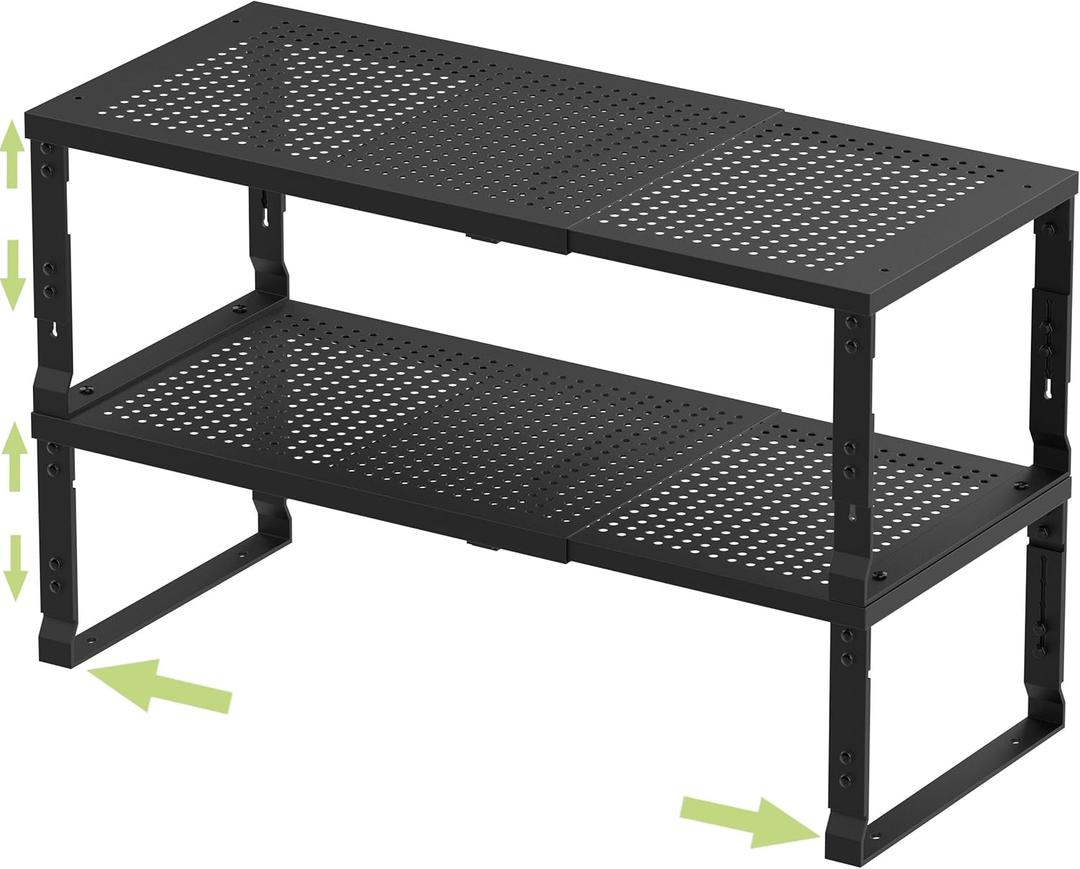 Jojocross Adjustable Expanable Stackable Spice Rack Shelf Pantry Storage Organizer for Kitchen Cabinet,Countertop,Bathroom and More.Space is no Longer Limited(2Packs/Black/Medium)