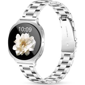 Melyis Slim Metal Band Fits for Samsung Galaxy Watch 8 7 6 5 4 FE 40mm 44mm/Galaxy Watch 8 6 4 Classic, 20mm Stainless Steel Galaxy 8 Watch bands for Women, Thin Band for Samsung Watch Bands-Silver
