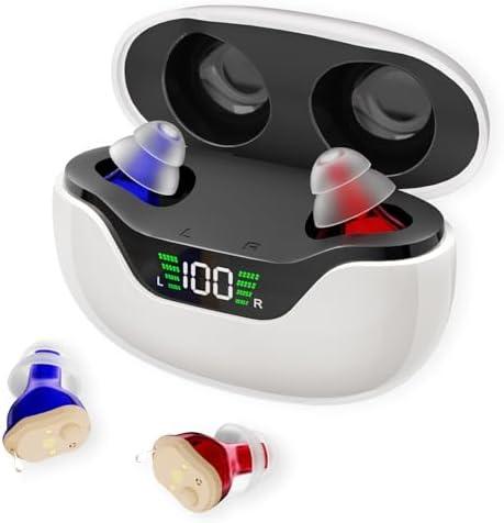 Hearing Aids for Seniors and Adults - Rechargeable Hearing Amplifiers with Noise Canceling Invisible Hearing Aid With Portable Charging Case and Button Volume Control (Multi-color)