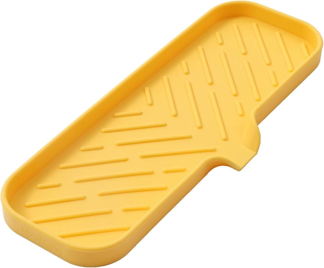 Silicone Bathroom Soap Dishes with Drain Spout-Bathroom and Kitchen Sink Organizer,Sponge Holder,Dish Soap Tray,Perfect for Dispenser,Scrubber,Bottle,Cup on Sink or Counter-Yellow 12"4"